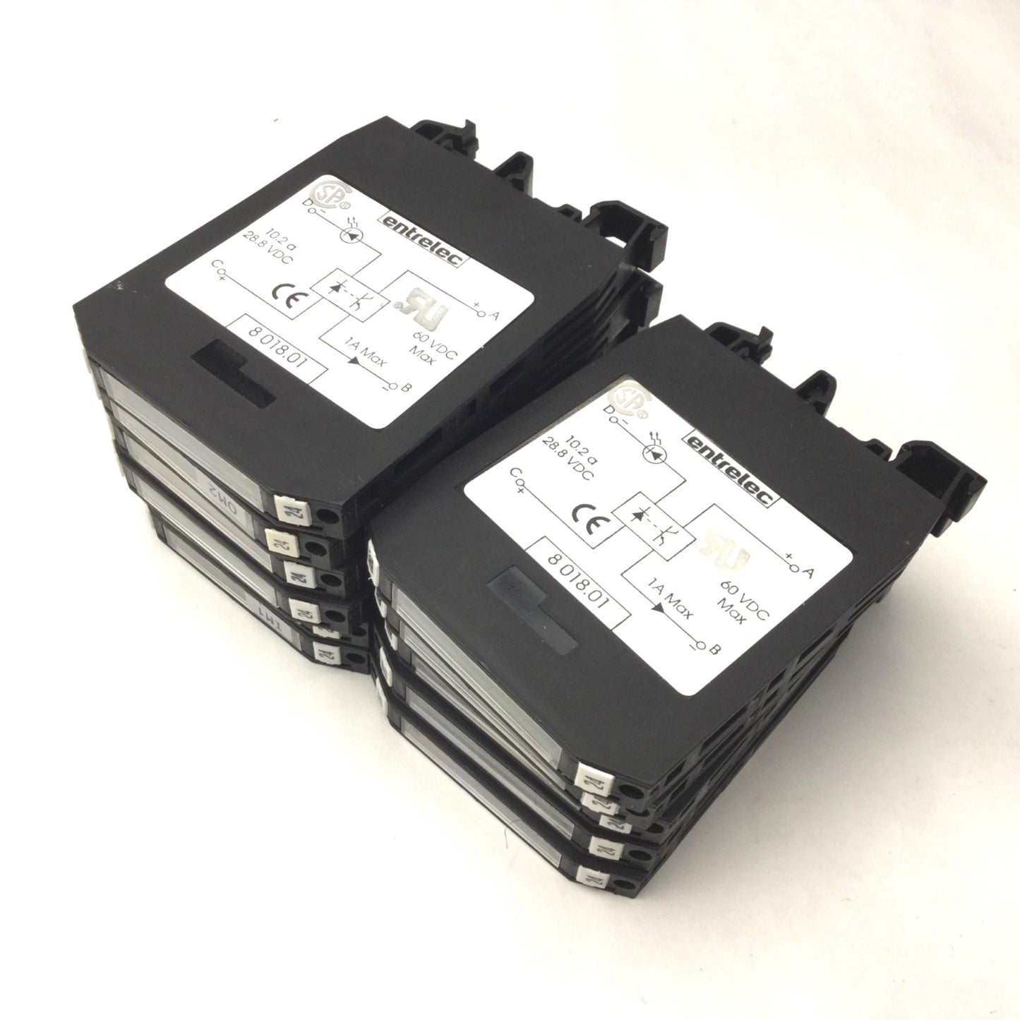 Used Lot of 11 Entrelec 8018.01 Optocoupler Modules, In: 28.8VDC 10.2A, Out: 60VDC 1A