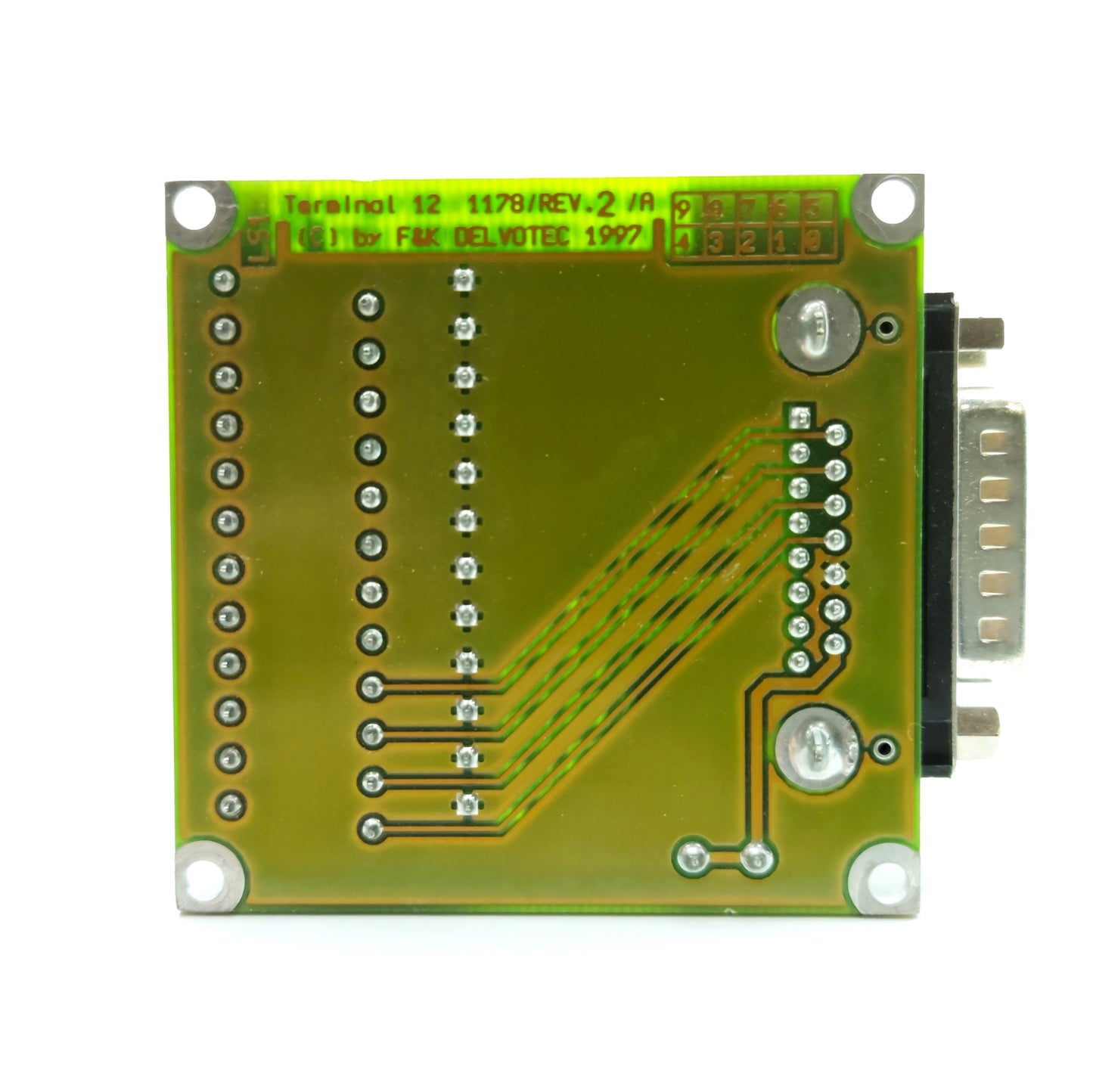 Used F&K Delvotec 1178 Terminal 12 Breakout Board, 15-Pin D-Sub Male to Terminals