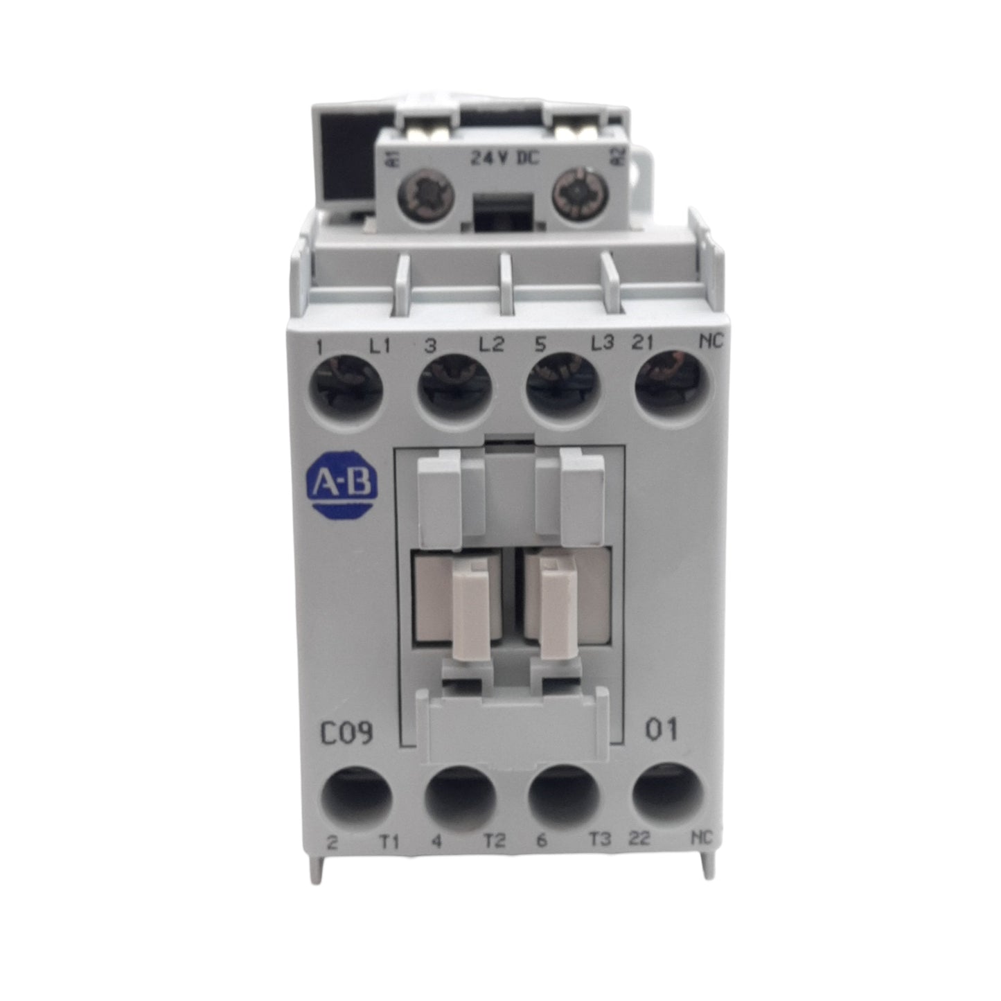 Used Allen Bradley 100-C09ZJ01 Contactor 25A, 3-Pole + 1NC, 24VDC Coil w/Suppressor