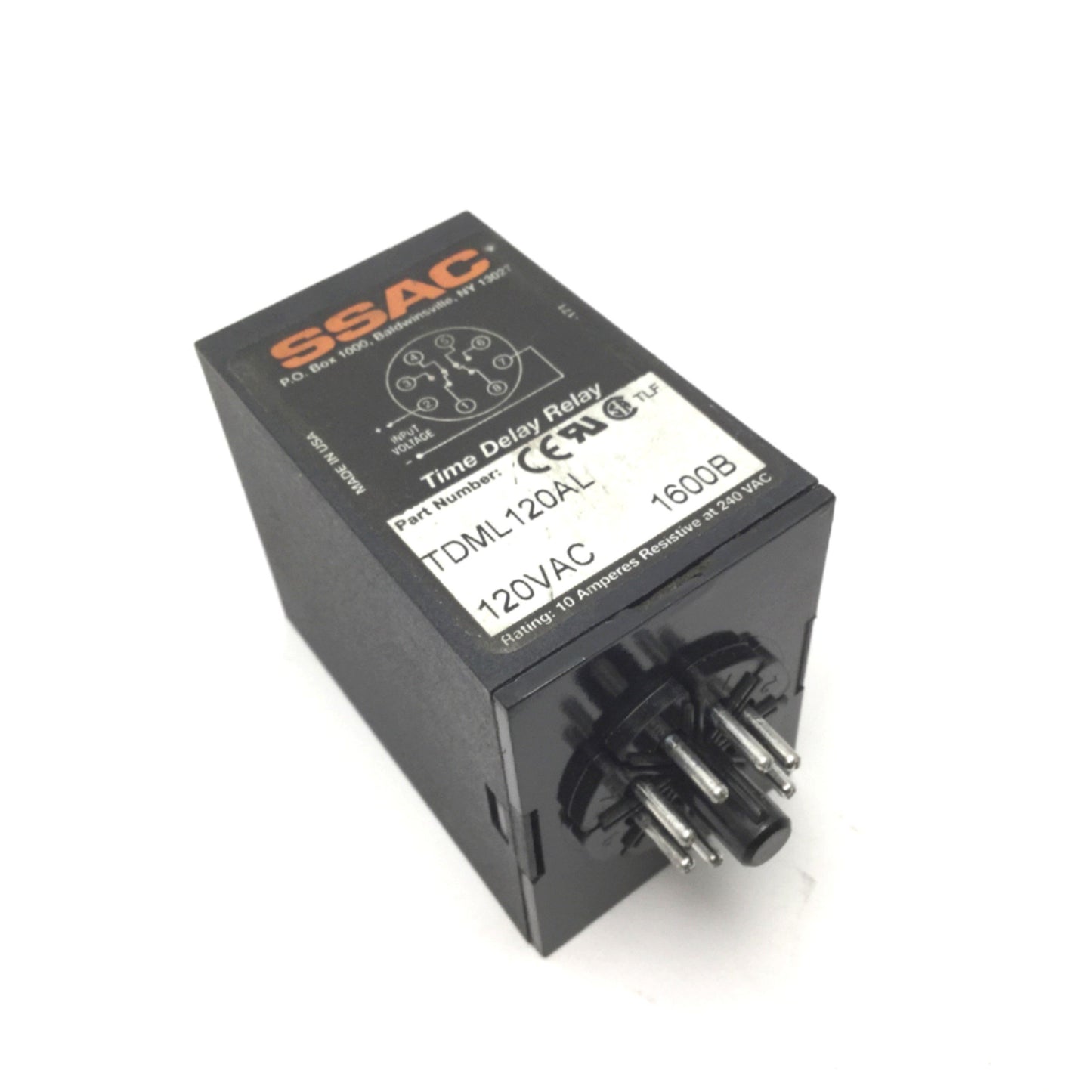 Used SSAC TDML120AL Solid State Time Delay Relay 0.1-102.3 Seconds 120VAC DPDT 8-Pin