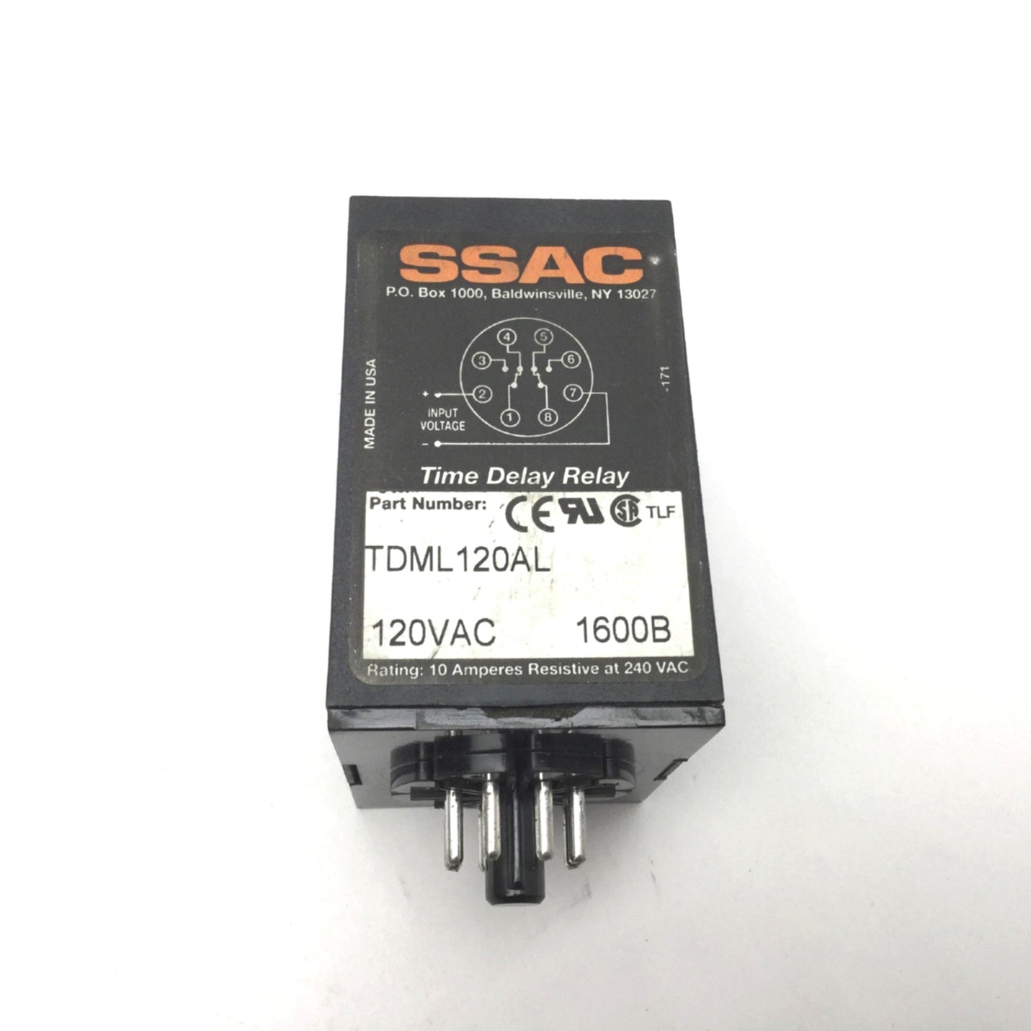 Used SSAC TDML120AL Solid State Time Delay Relay 0.1-102.3 Seconds 120VAC DPDT 8-Pin