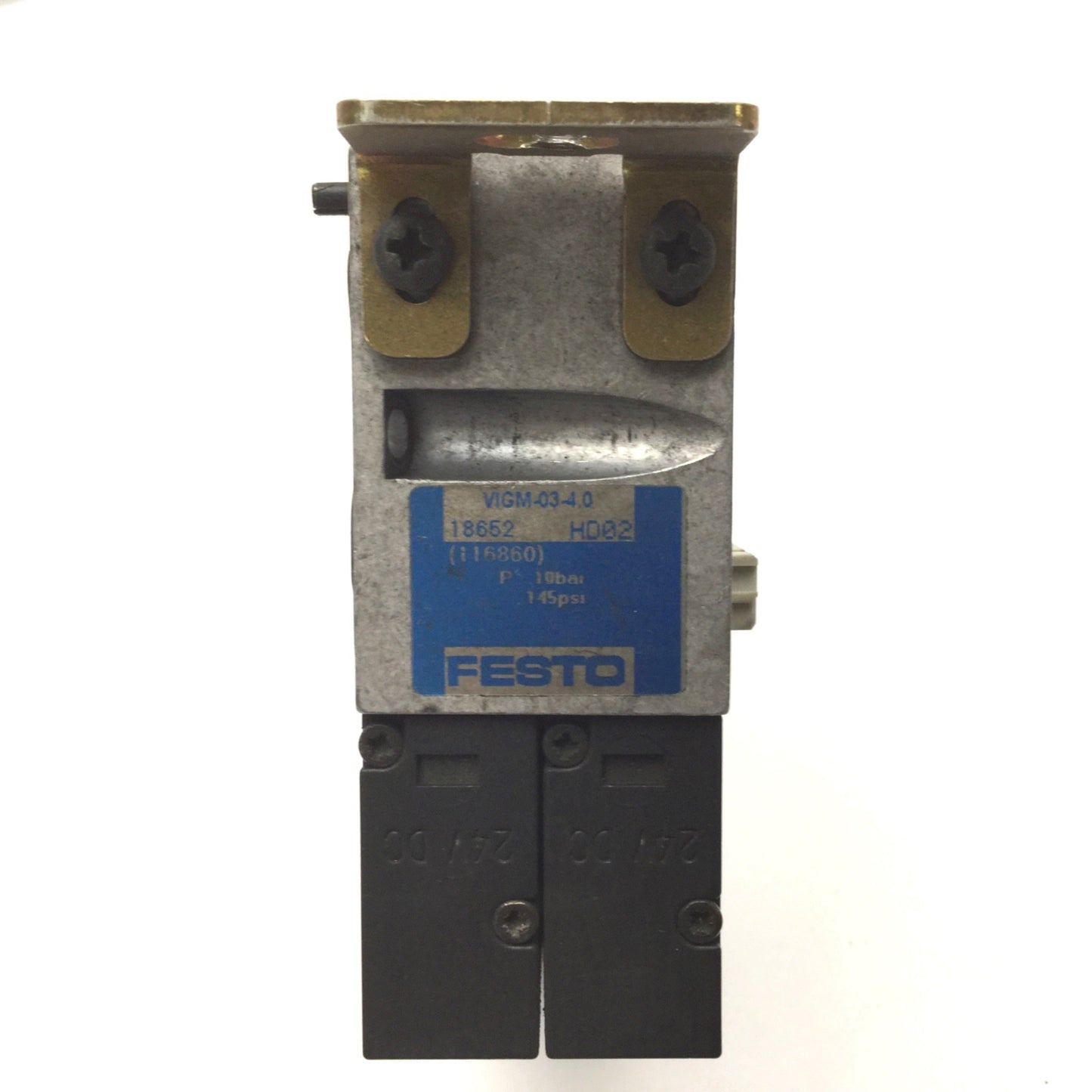 Used 2x Festo MT2H-5/2-4,0-L-S-VI Solenoid Valves On Festo VIGM-03-4,0 Manifold Block