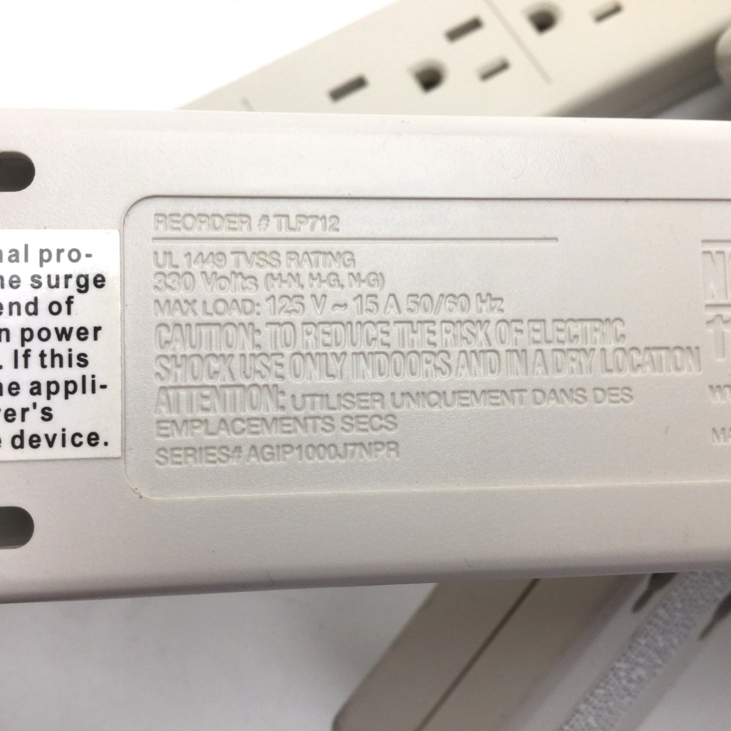 Used Lot of 3 TRIPP LITE TLP712 Outlet Surge Protectors, 125VAC, 50/60Hz, 15A