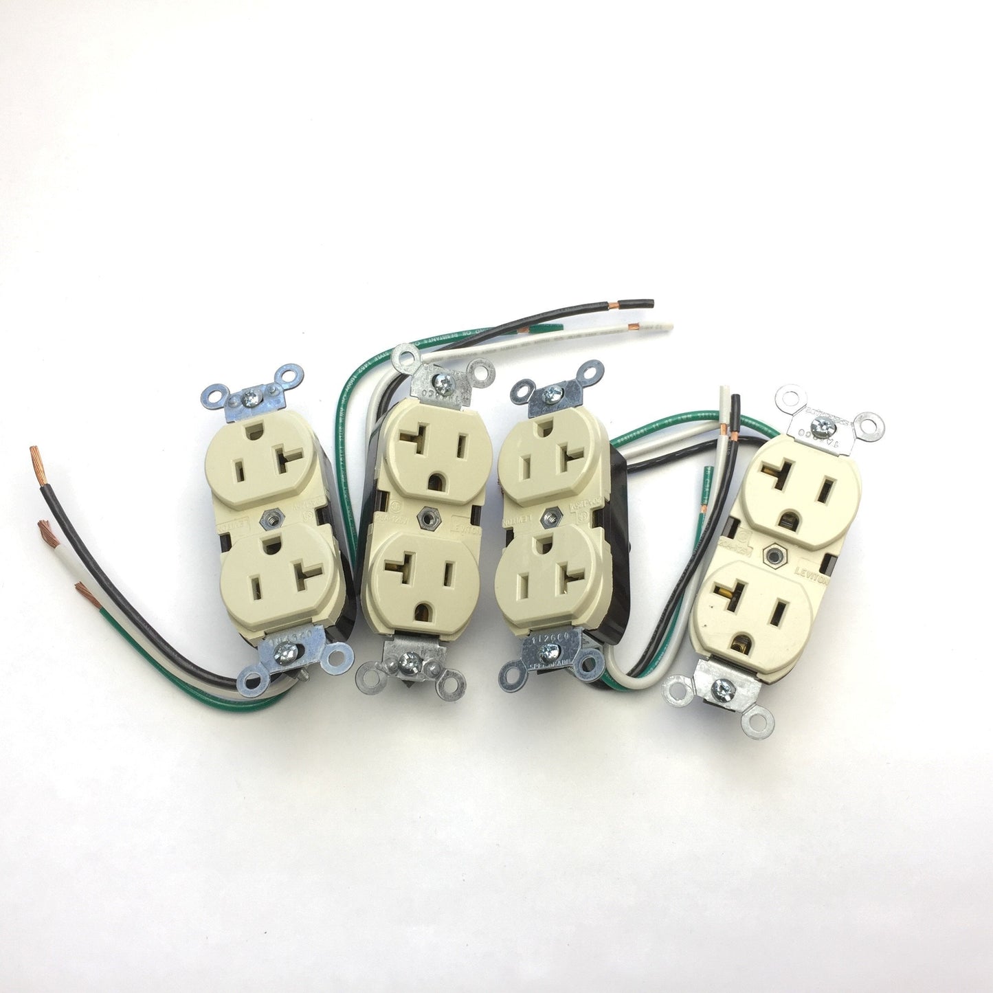 New – Open box Lot of 4 Leviton Duplex Receptacle Ivory, Pre-Wired, NEMA 5-20R, 2P 3W 20A 125V