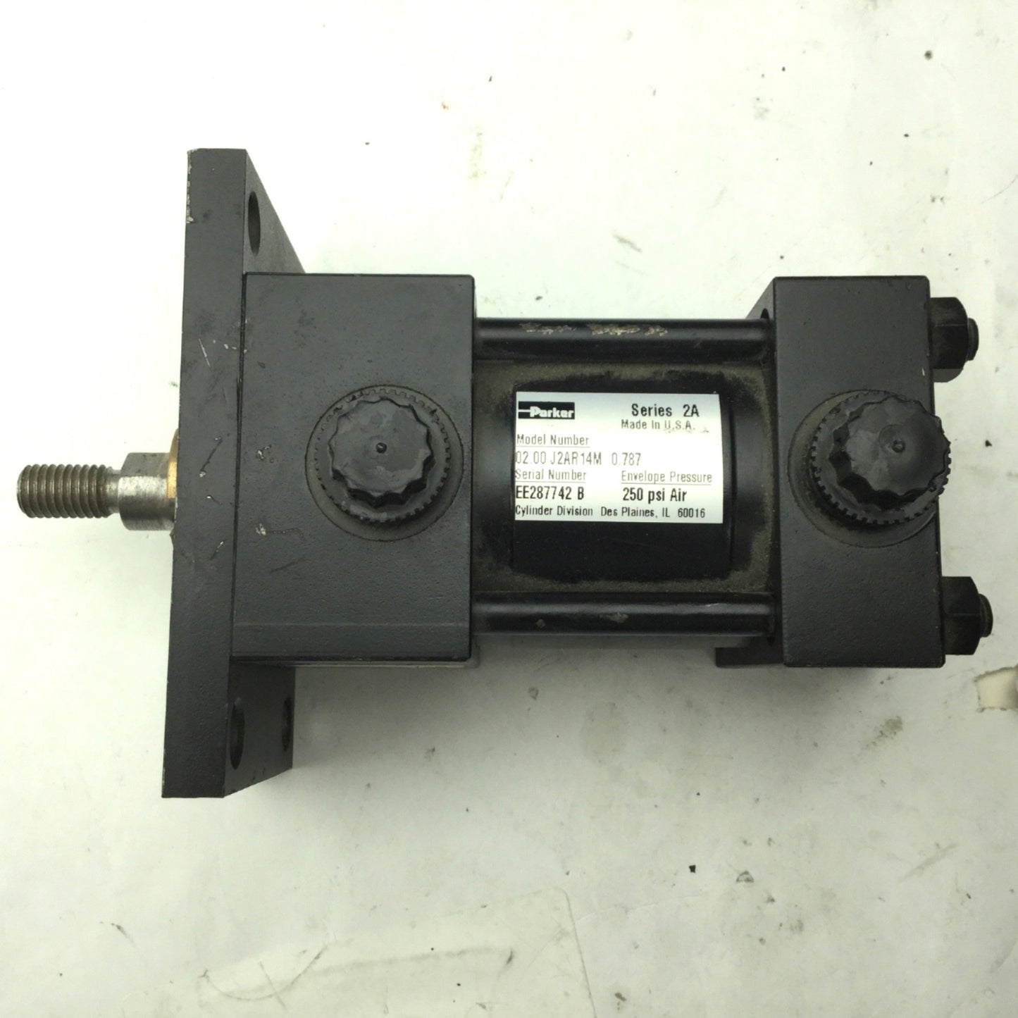 Used Parker 02.00 J2AR14M Pneumatic Cylinder, 2" Stroke, Series 2A, 250PSI Air
