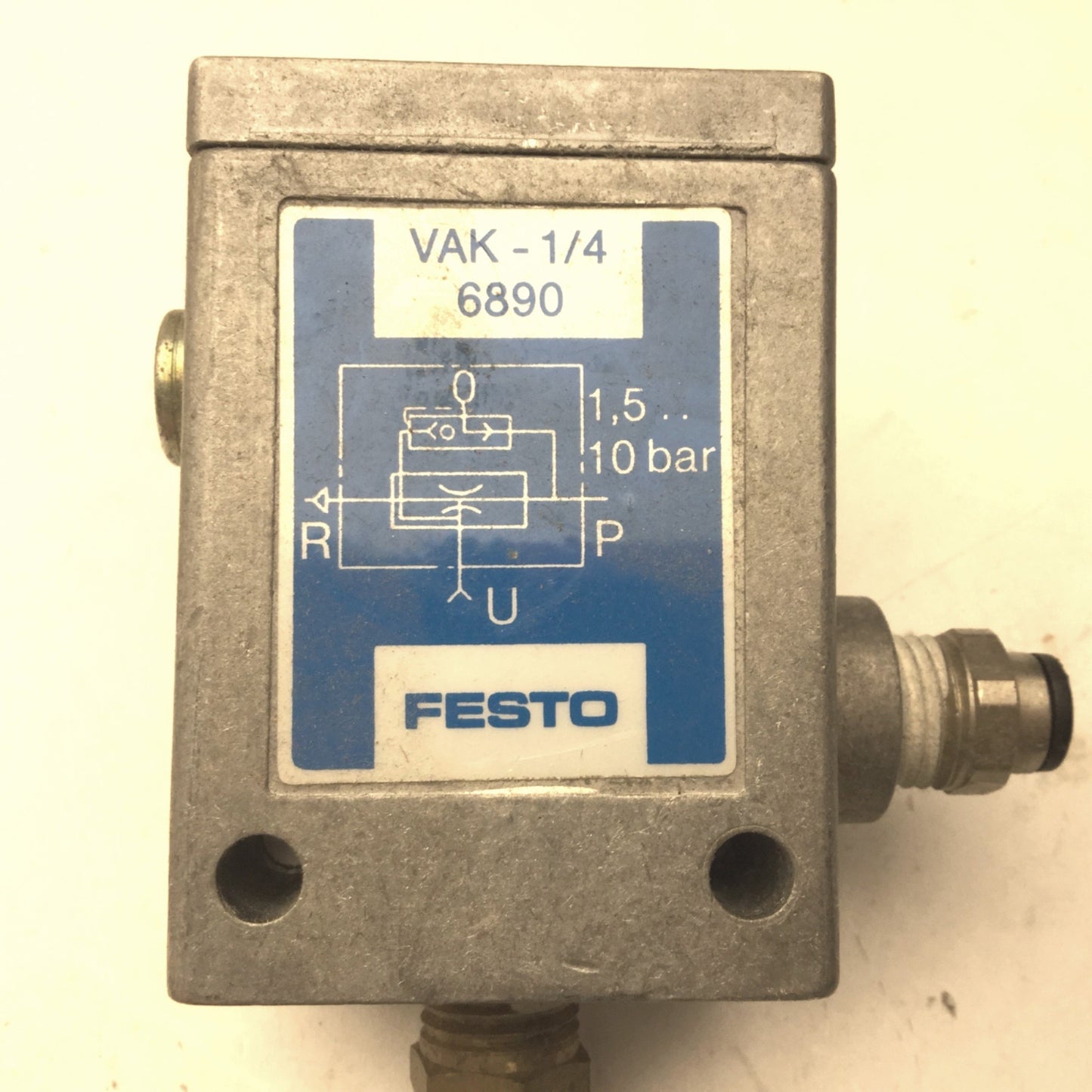 Used Festo 6890 VAK-1/4 Vacuum Generator, 21-145PSI, G1/4, 80% Max Vacuum