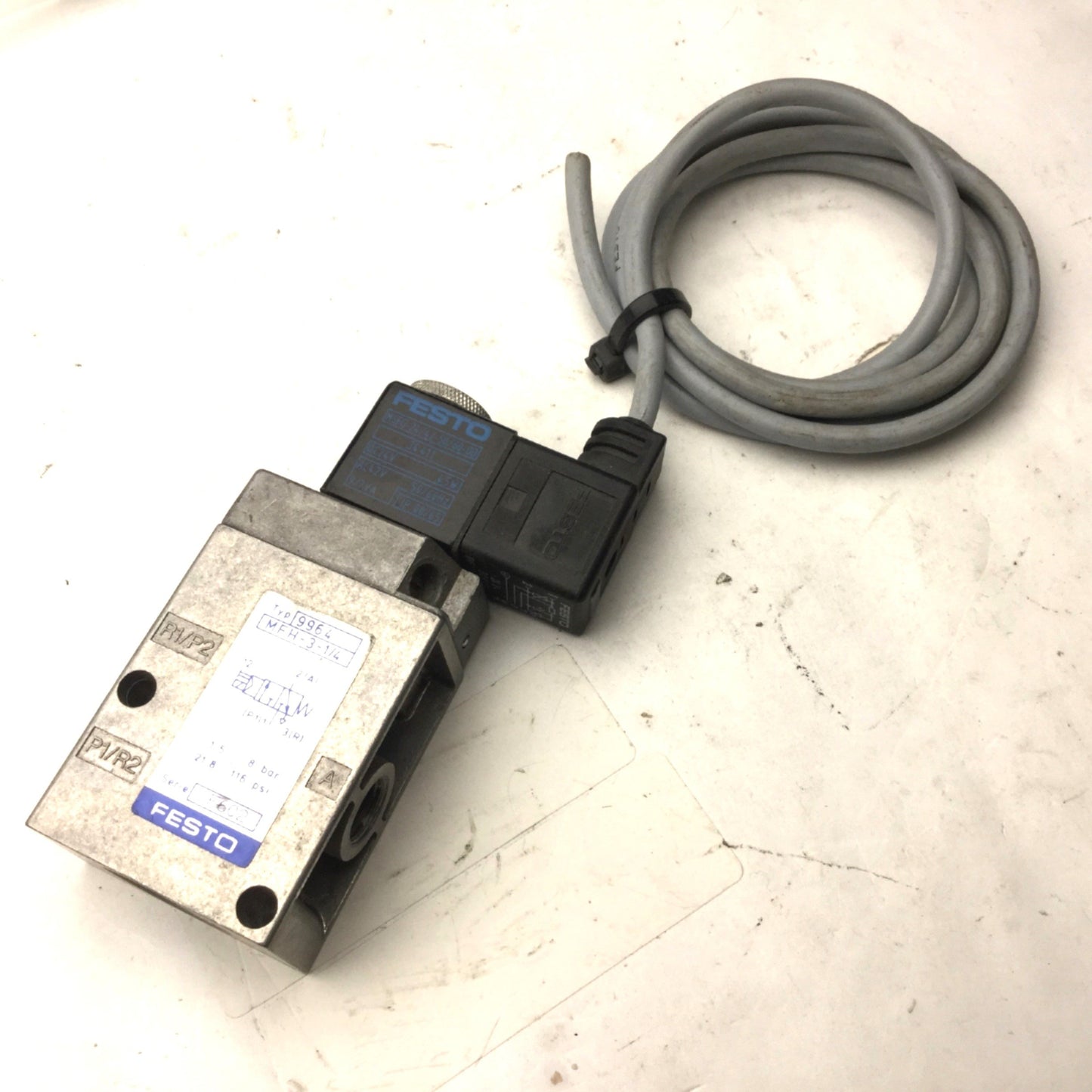 Used Festo MFH-3-1/4 Solenoid Valve, 1/4" G Ports, 1.5-8bar, 2-Position 3-Way