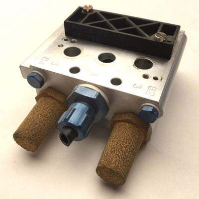 Used Festo PRS-ME-1/8-2 Manifold Block 2 Valve Positions G1/4 & M5 Ports, K202 Serie
