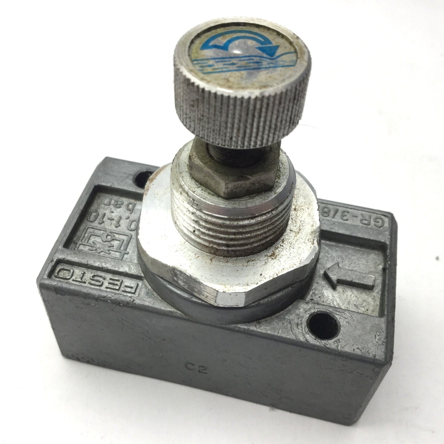 Used Festo GR-3/8B One Way Flow Control Valve, 0.1-10 Bar, 3/8" NPT
