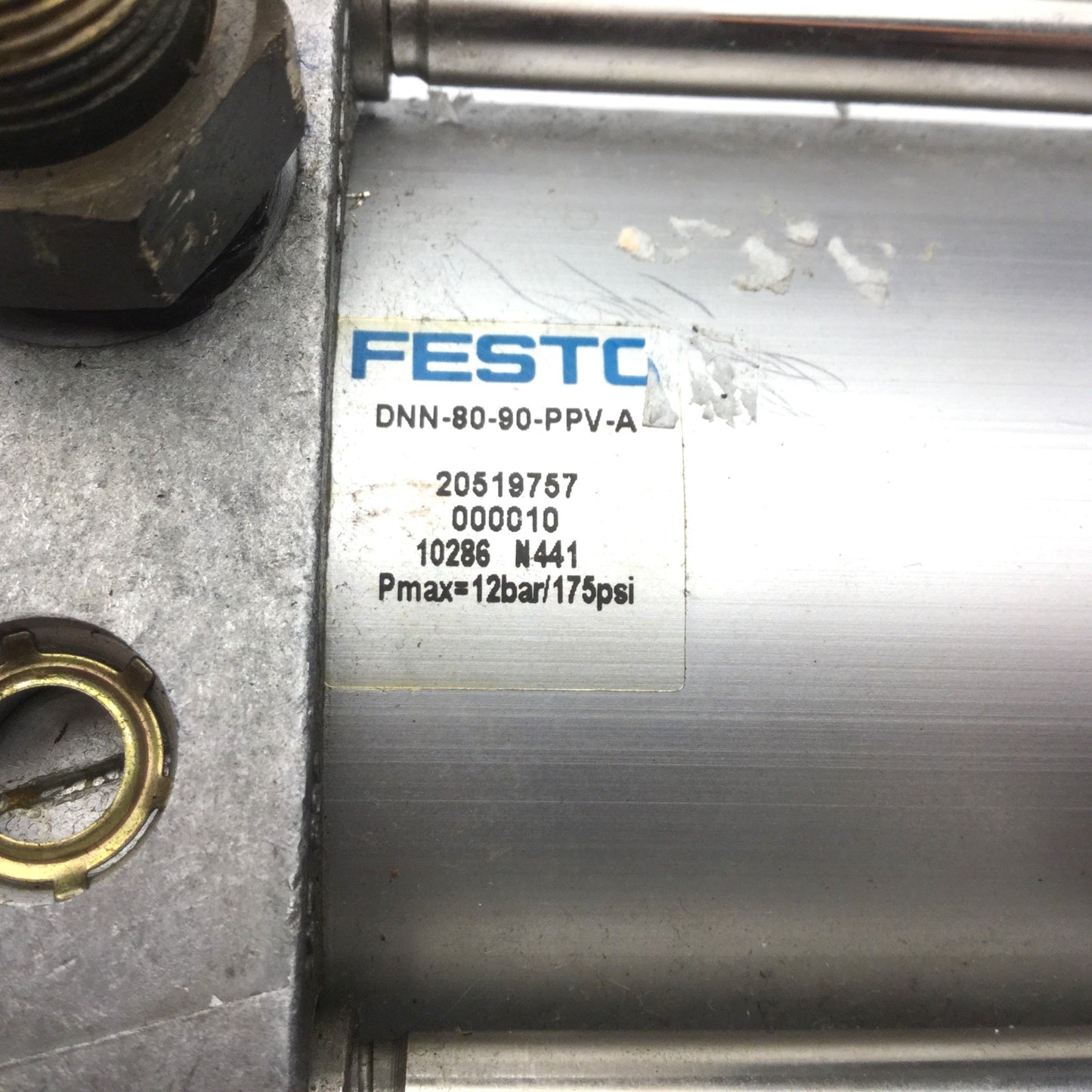Used Festo DNN-80-90-PPV-A Double Acting Cylinder, 3.5" Stroke, 12Bar/175PSI Max