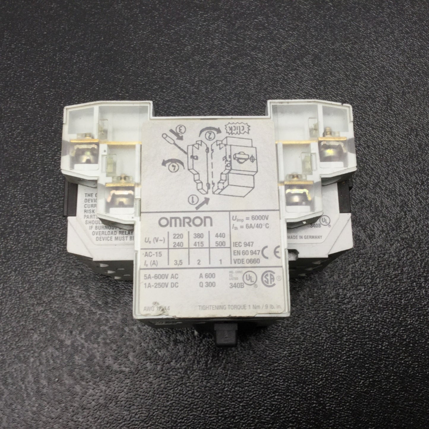Used Omron J7M-AM-1.6 Motor Protection Circuit Breaker W/ J73M-AM-11 Aux Contact 1.6A