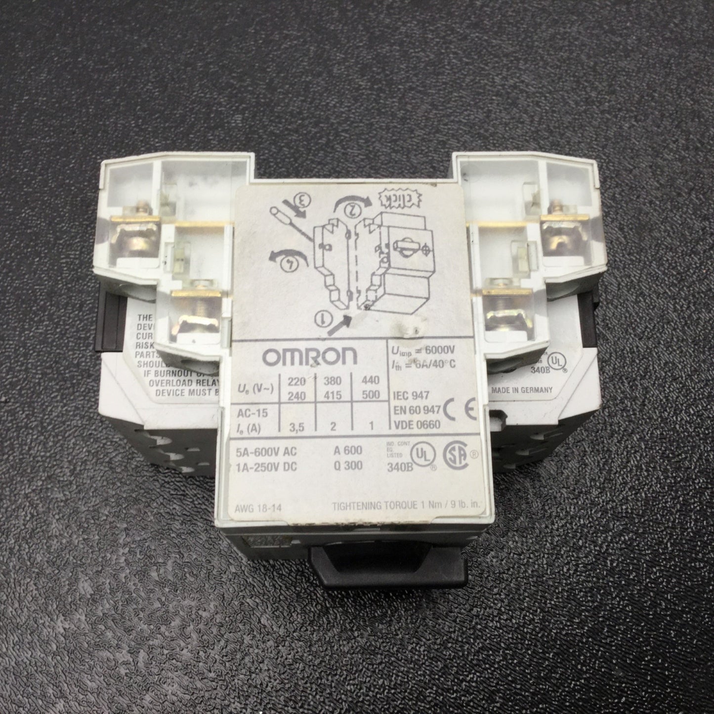 Used Omron J7M-AM-10 Motor Protection Circuit Breaker W/ J73M-AM-11 Aux Contact, 10A
