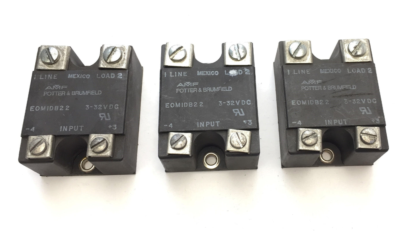 Used Lot of 3 Potter & Brumfield EOMIDB22 Solid State Relays, SSR, Input 3-32VDC