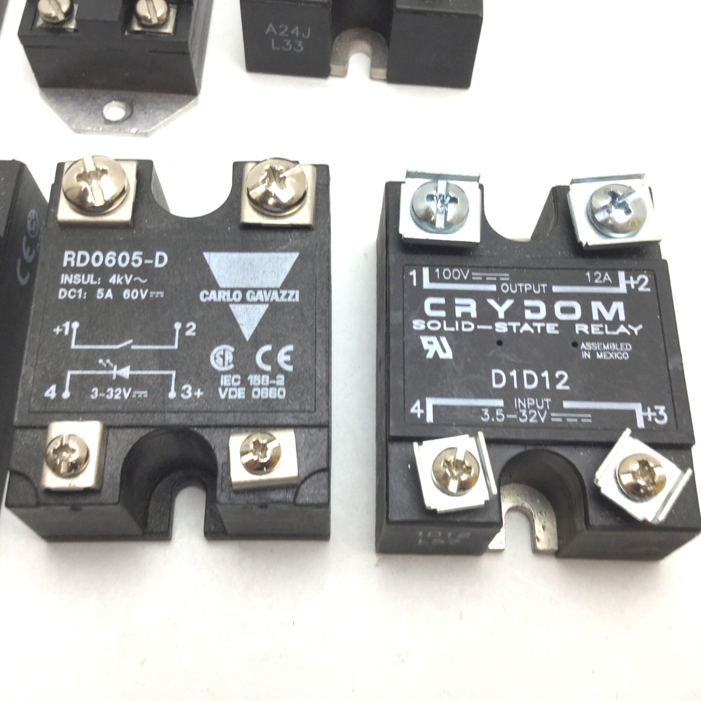 Used Lot of 7 Assorted Solid State Relay, 5A 12A 25A 40A 60VDC 100VDC 120VAC 240VAC