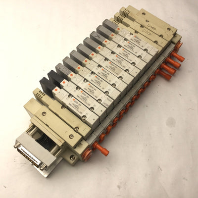 Used Bank of 10 SMC SV2100-5FU Solenoid Valves 5-Port, 2-Position *Broken Connection*
