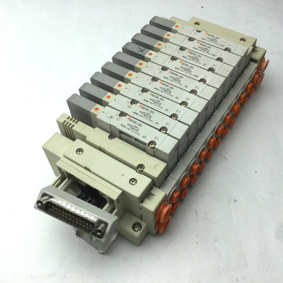Used Bank of 9 SMC SV2100-5FU Solenoid Valves 5-Port, 2-Position *Broken Connection*