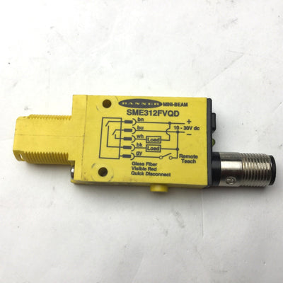 Used Banner SME312FVQD Mini-Beam Fiber Optic Amplifier, Voltage: 10-30VDC, NPN PNP