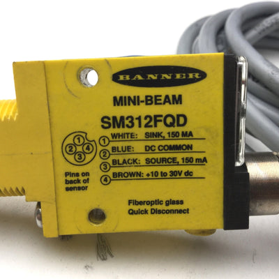 Used Banner SME312FVQD Mini-Beam Fiber Optic Amplifier, Voltage: 10-30VDC, With Cable