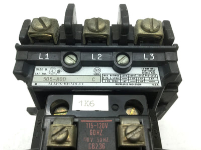 Used Allen Bradley 505-AOD Motor Starter Relay 18A 600VAC Max