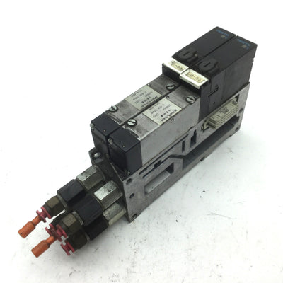 Used 2x Festo MT2H-5/2-4.0-L-S-VI Solenoid Valves On Festo VIGM-03-4.0 Manifold Block