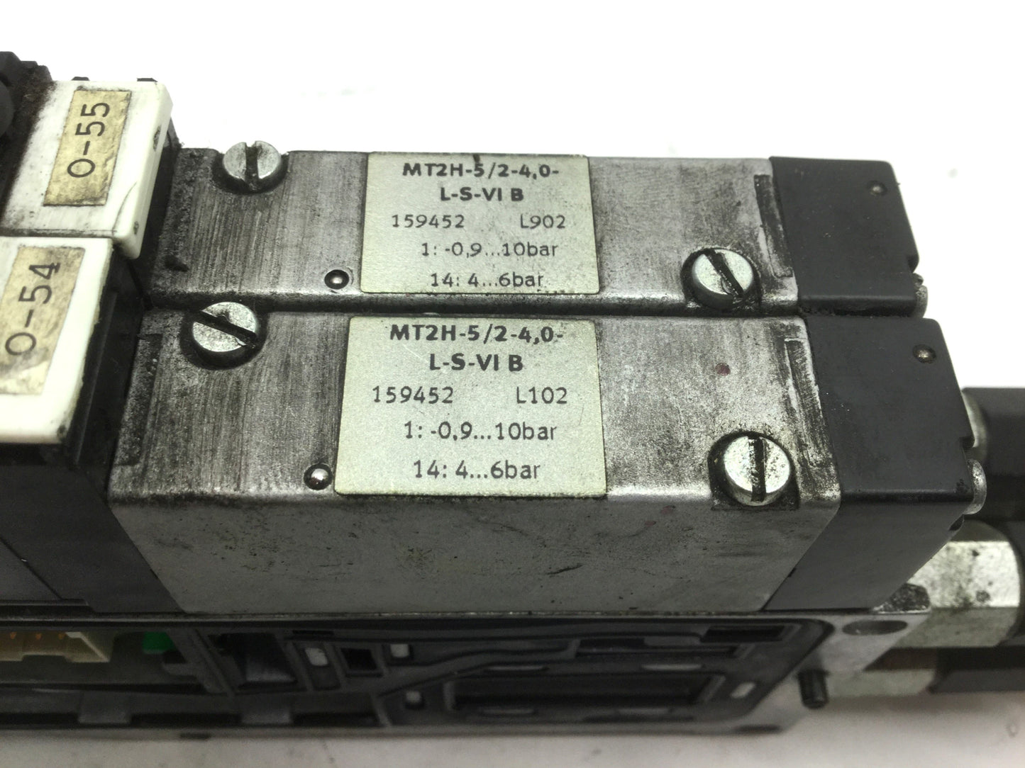 Used 2x Festo MT2H-5/2-4.0-L-S-VI Solenoid Valves On Festo VIGM-03-4.0 Manifold Block