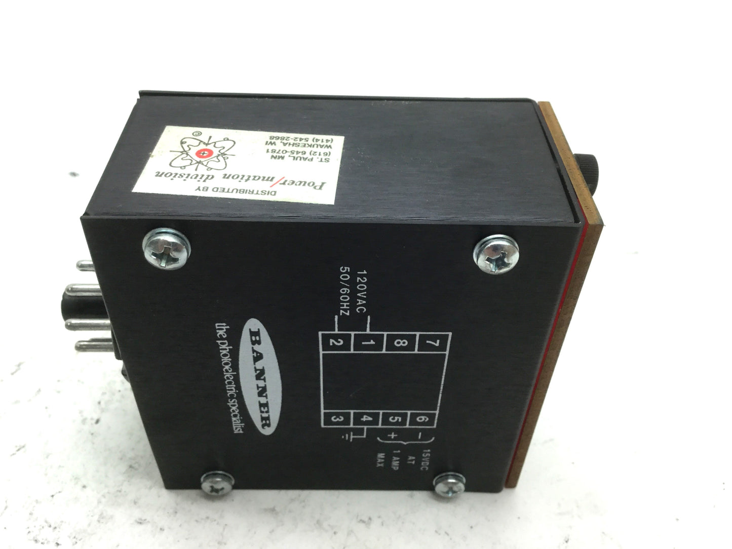 Used Banner PS120-15 Sensor Power Supply 18775, 120VAC IN, 15VDC OUT, 8-Pin Octal