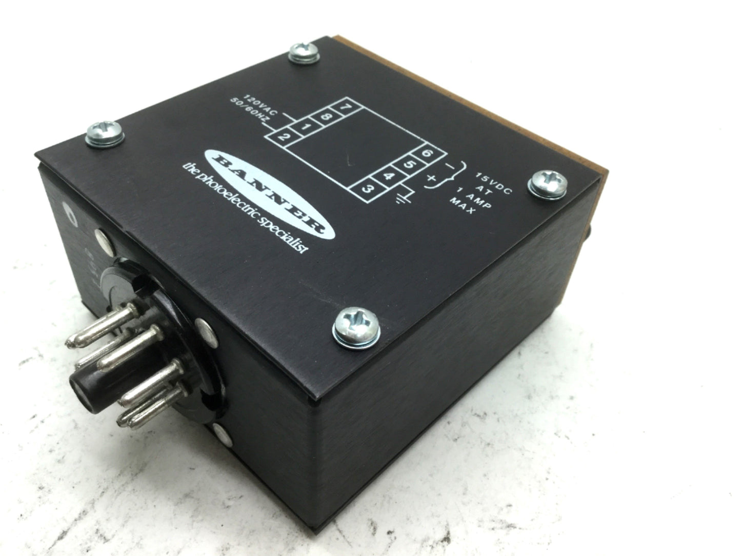 Used Banner PS120-15 Sensor Power Supply 18775, 120VAC IN, 15VDC OUT, 8-Pin Octal