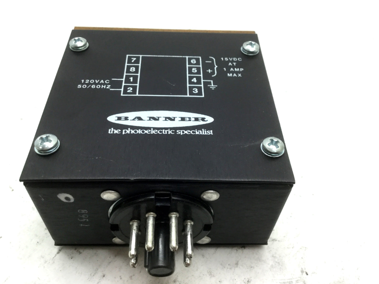 Used Banner PS120-15 Sensor Power Supply 18775, 120VAC IN, 15VDC OUT, 8-Pin Octal