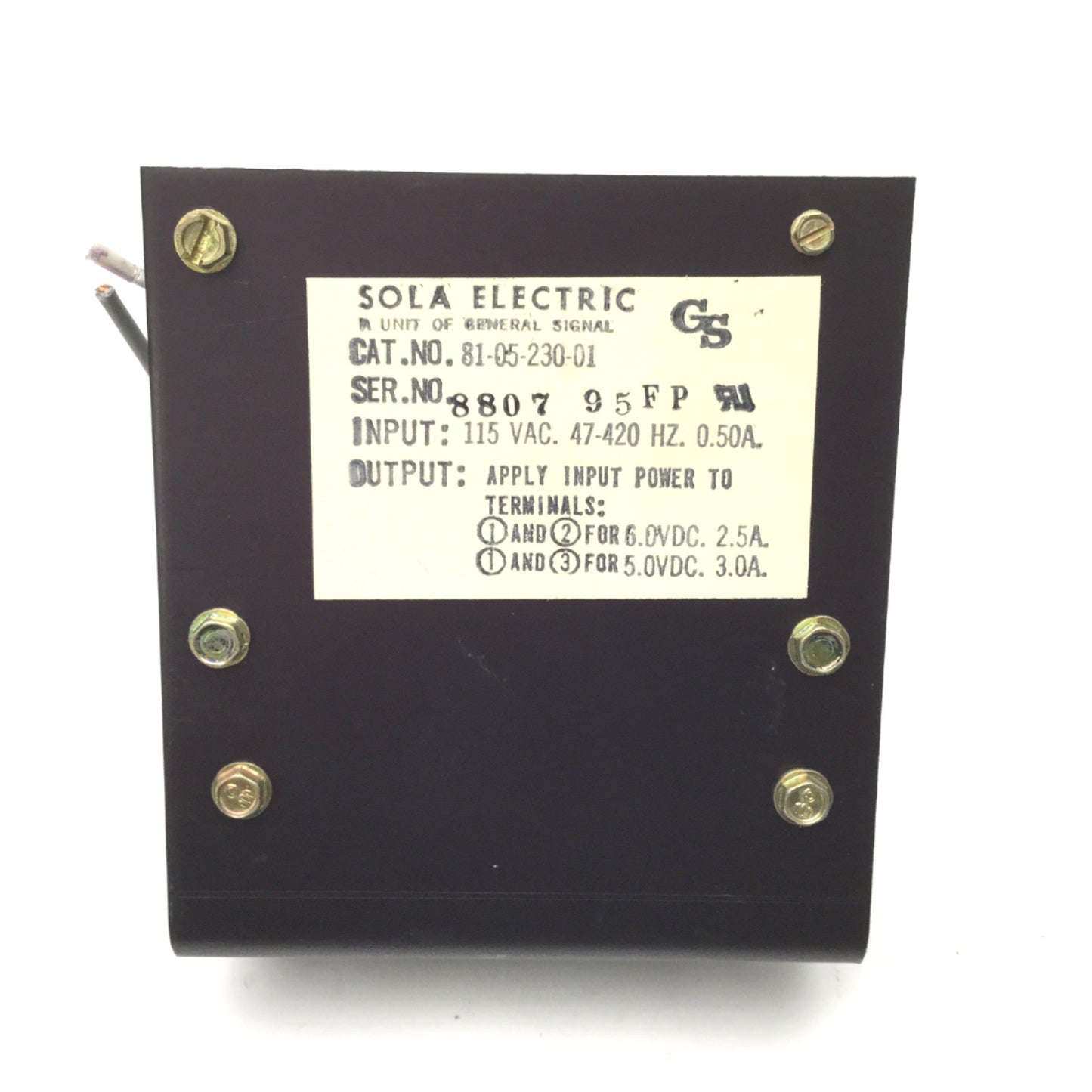 Used Sola Electric 81-05-230-01 Switching Mode Power Supply In: 115VAC, Out: 6/5VDC