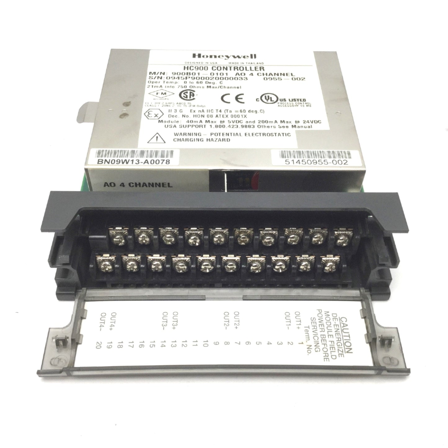 Used Honeywell 900B01-0101 HC900 ControlEdge 4-Channel Analog Output Module, 0-21.8mA