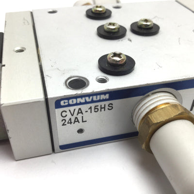 Used Convum CVA-15HS 24AL Vacuum Solenoid Valve, 3-Way, Coil: 24VDC, 1/4" 3/8"