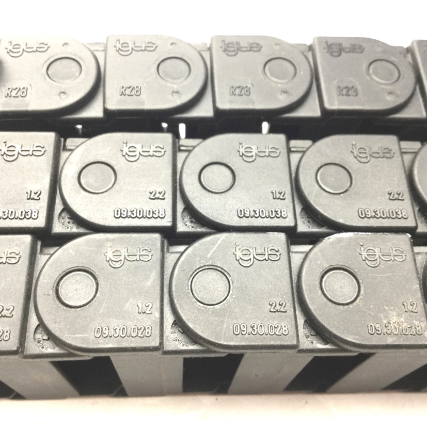 Used Lot of 3 Miscellanious Igus Energy Chains, 18" (L) x 1.5" (W) x .75" (H)