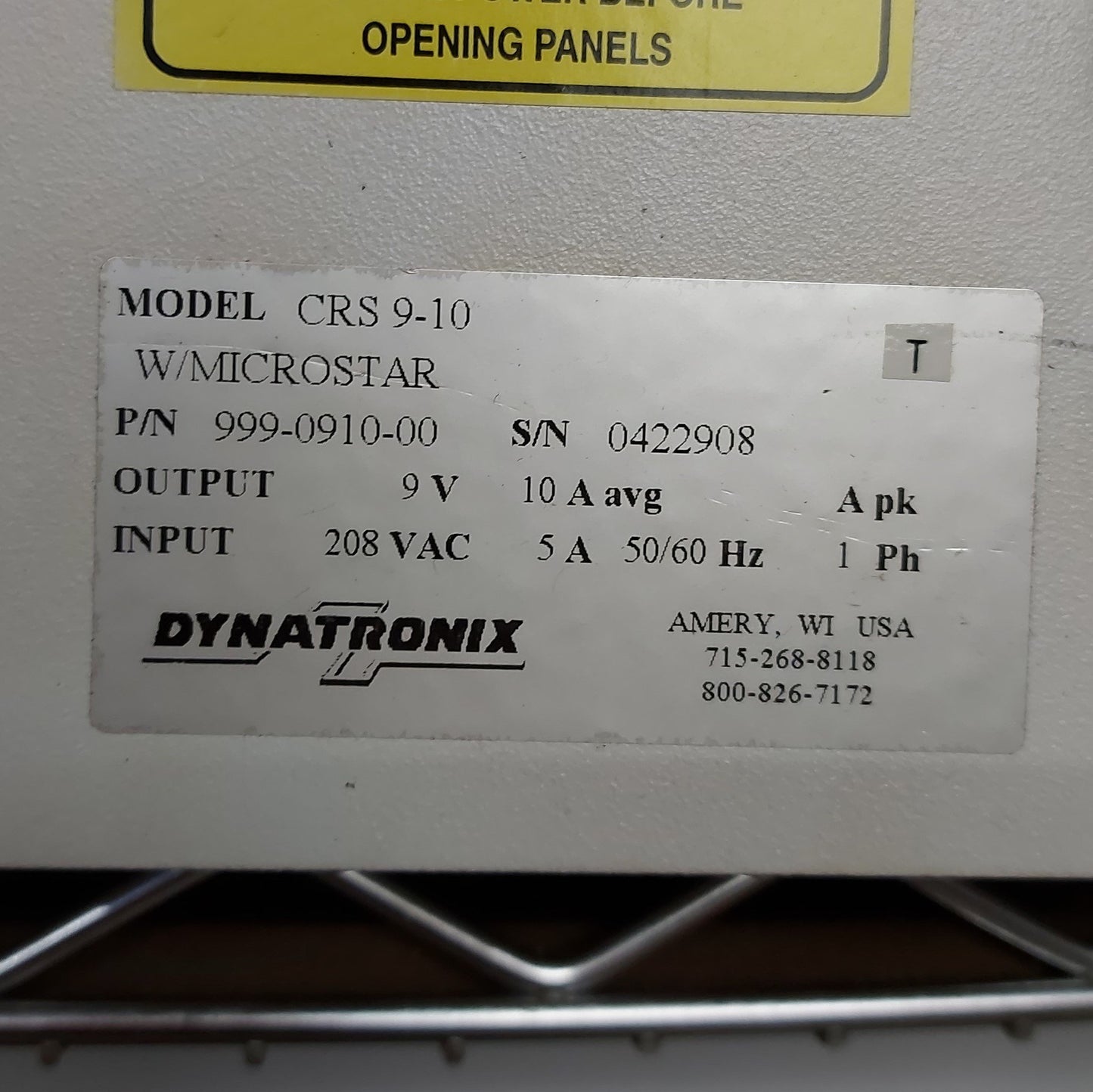 Used Dynatronix CRS9-10 DC Power Supply 0-9V 0-10A, 120VAC w/RTC, ATC, Microstar, ANL