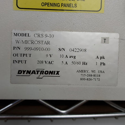 Used Dynatronix CRS9-10 DC Power Supply 0-9V 0-10A, 120VAC w/RTC, ATC, Microstar, ANL