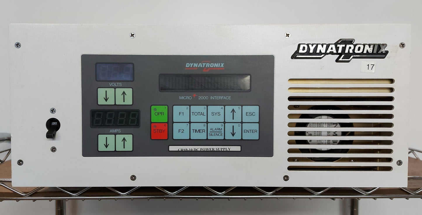Used Dynatronix CRS9-10 DC Power Supply 0-9V 0-10A, 120VAC w/RTC, ATC, Microstar, ANL