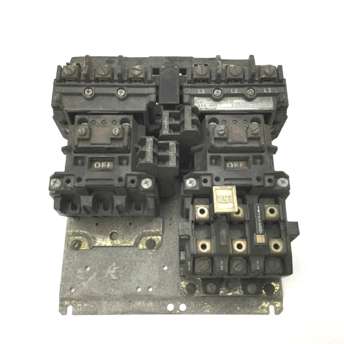 Used Allen Bradley 505-A0D NEMA Reversing Motor Starter 18A 600VAC Max Without Heater