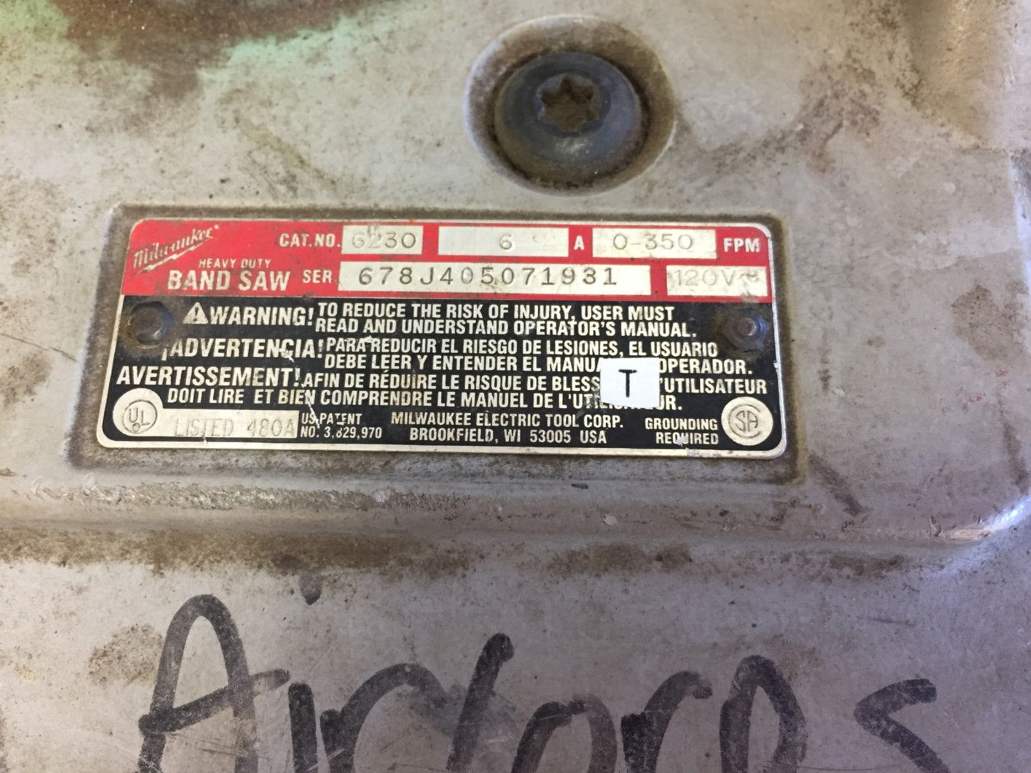 Used Milwaukee 6230 Corded Heavy Duty Band Saw, Variable Speed 0-350 FPM, 120VAC 6A