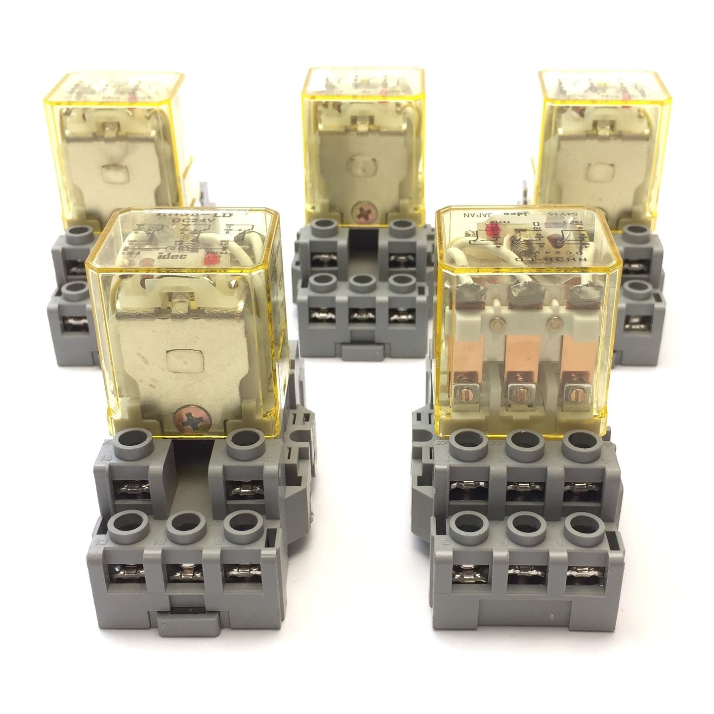 Used Lot of 5 Idec RH3B-LD Ice Cube Relays w/ SH3B-05C Socket, 10 Amp, 24VDC Coil