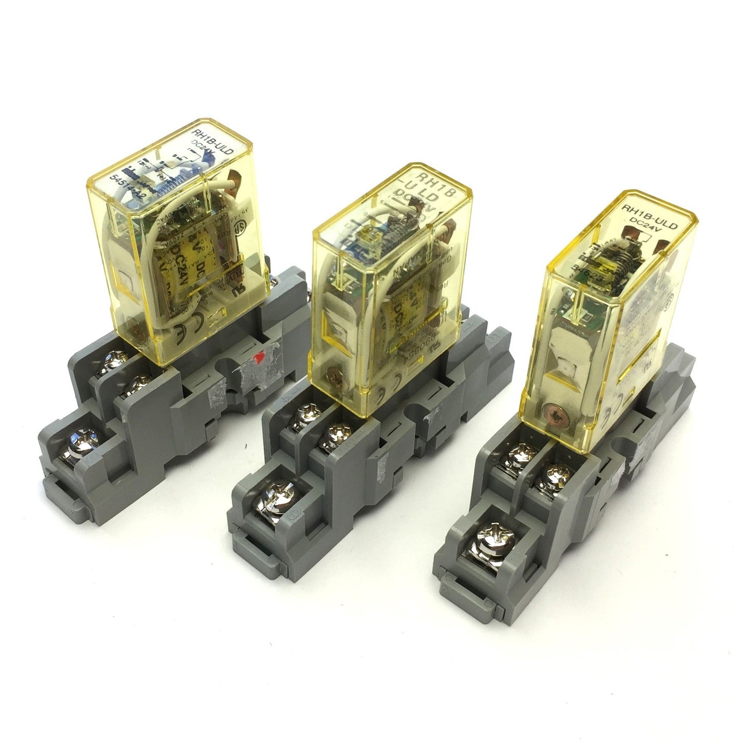 Used Lot of 3 Idec RH1B-ULD Ice Cube Relays, Voltage: 24VDC 10A w/Sockets SH1B-05