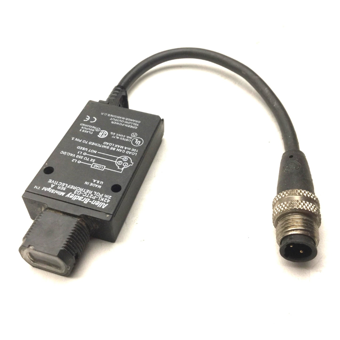 Used Allen Bradley 42KL-P2TC-G3 Retroreflective Sensor Switch, 22-250VAC/DC, 25mm-2m