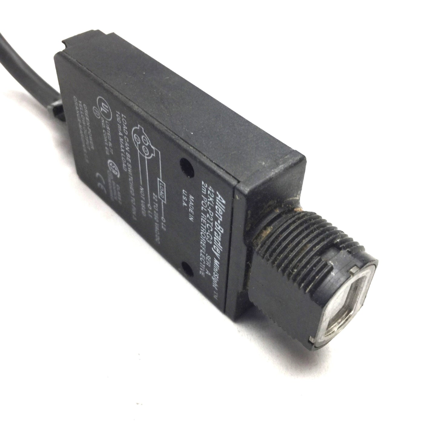 Used Allen Bradley 42KL-P2TC-G3 Retroreflective Sensor Switch, 22-250VAC/DC, 25mm-2m