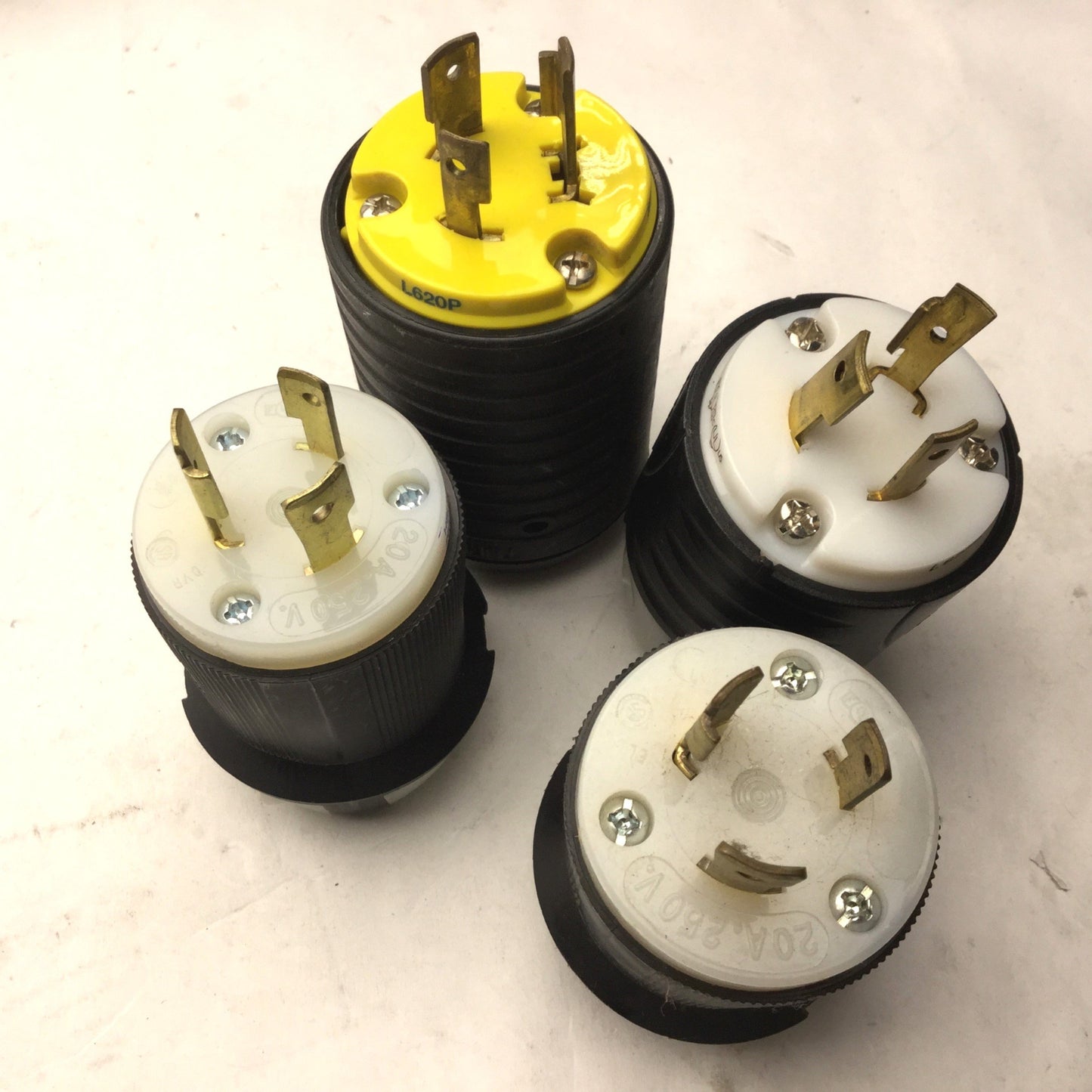 Used Lot of 4 Miscellaneous Twist-Lock Male Plugs, Rating: 20A 250V 2P 3W