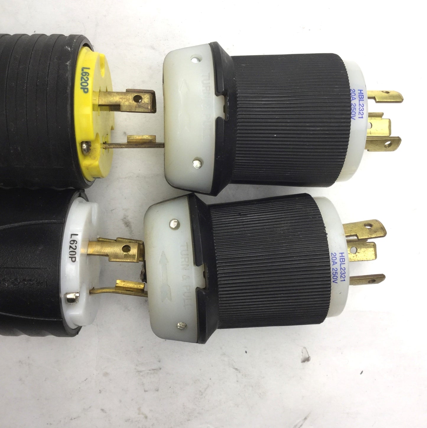 Used Lot of 4 Miscellaneous Twist-Lock Male Plugs, Rating: 20A 250V 2P 3W
