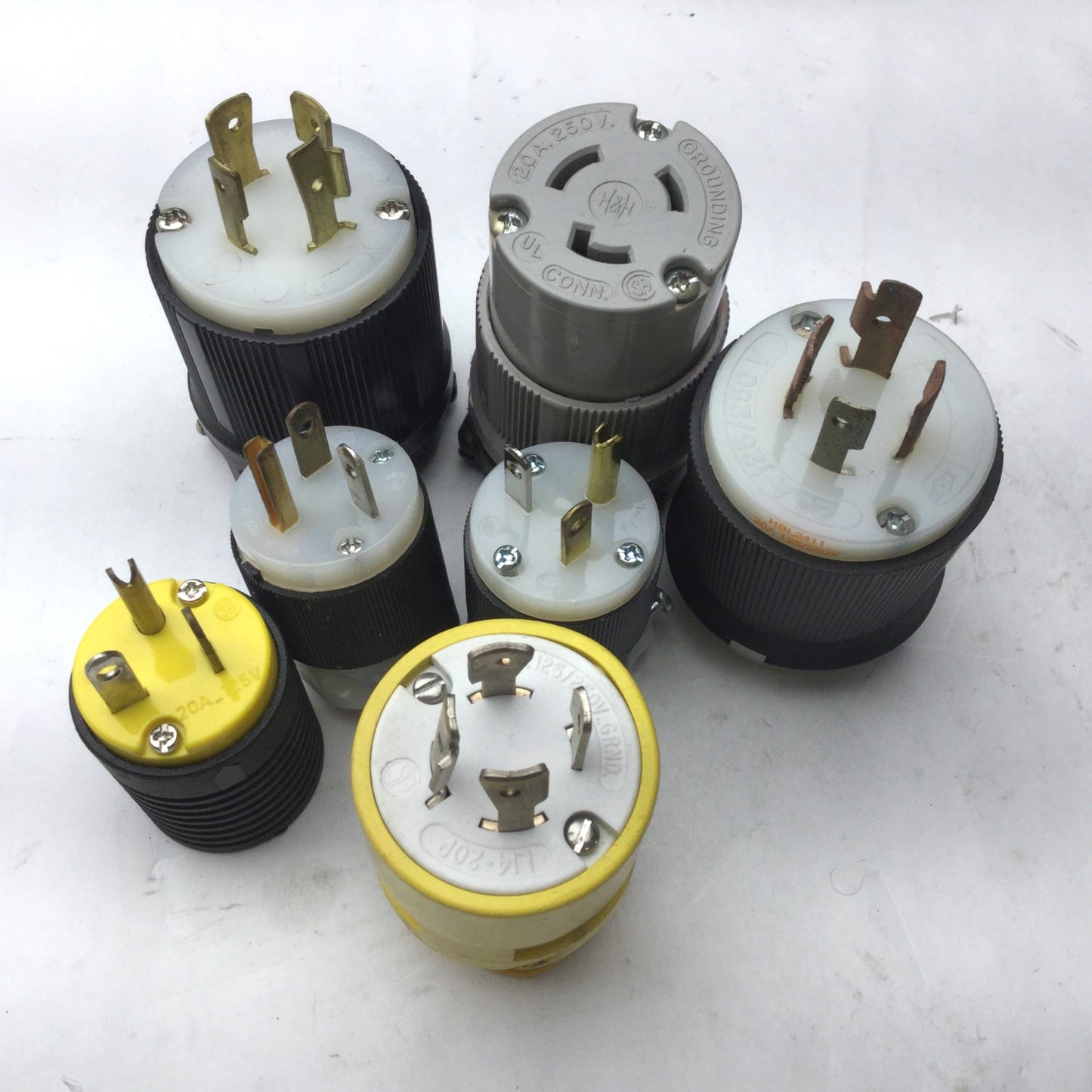 Used Lot of 7 Miscellaneous 20A Connector Plugs, 125V, 250V, 480V