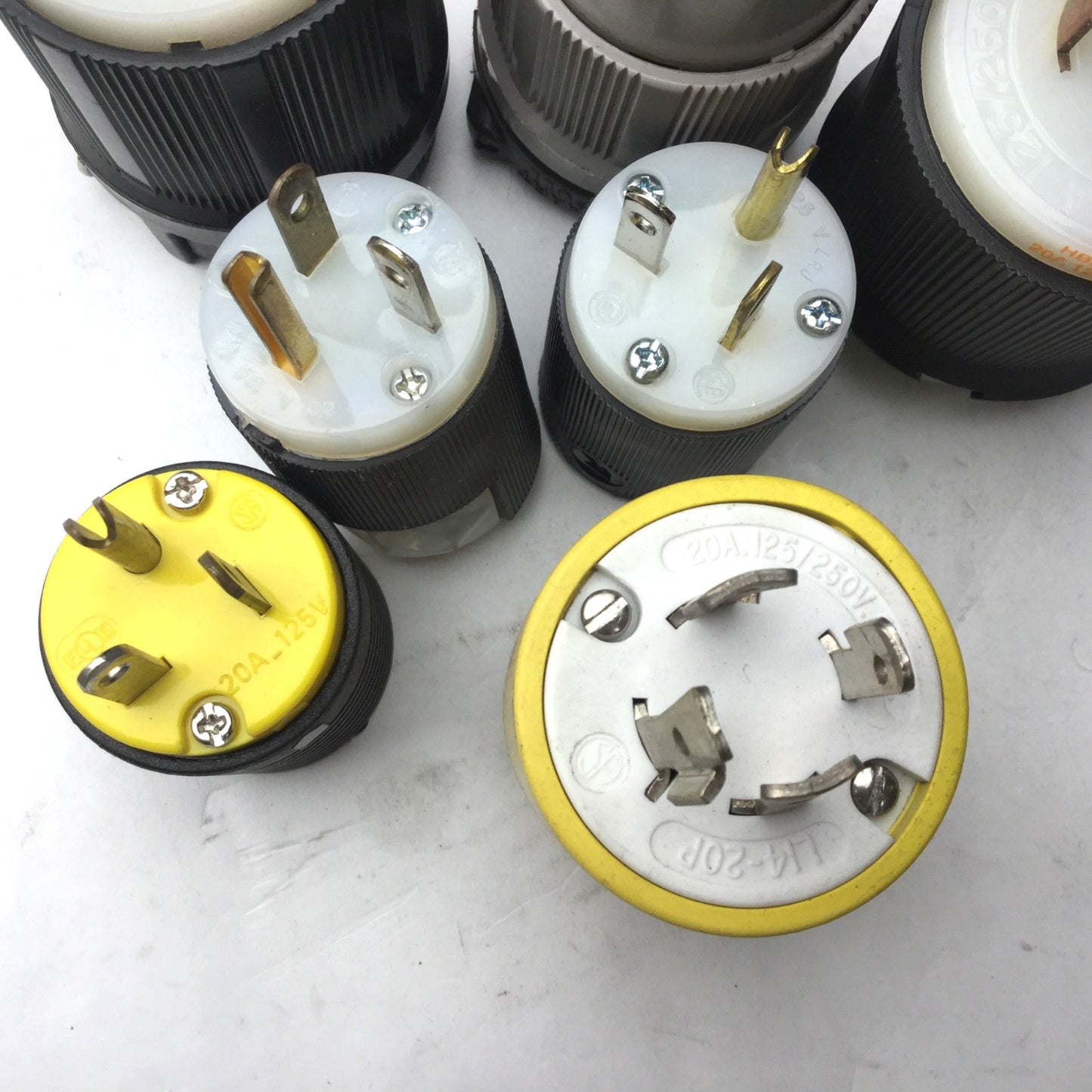 Used Lot of 7 Miscellaneous 20A Connector Plugs, 125V, 250V, 480V