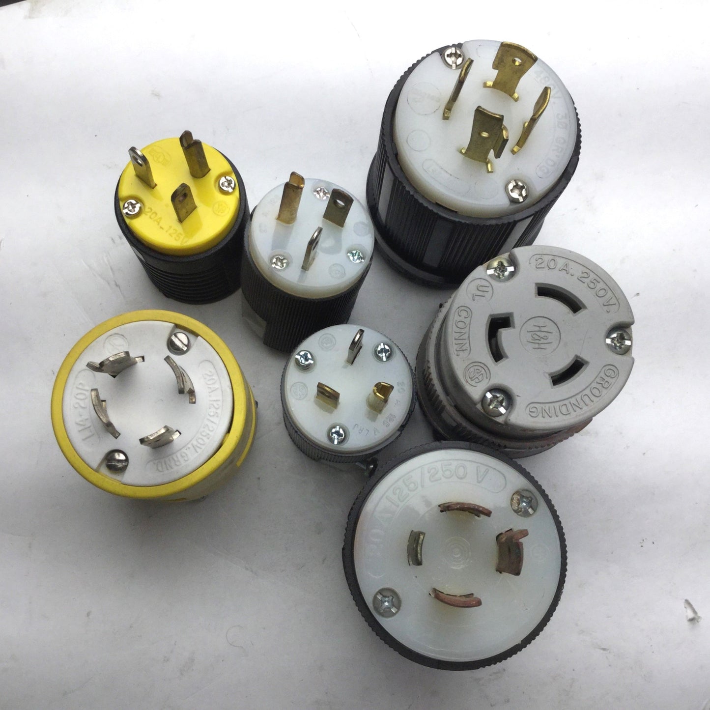 Used Lot of 7 Miscellaneous 20A Connector Plugs, 125V, 250V, 480V