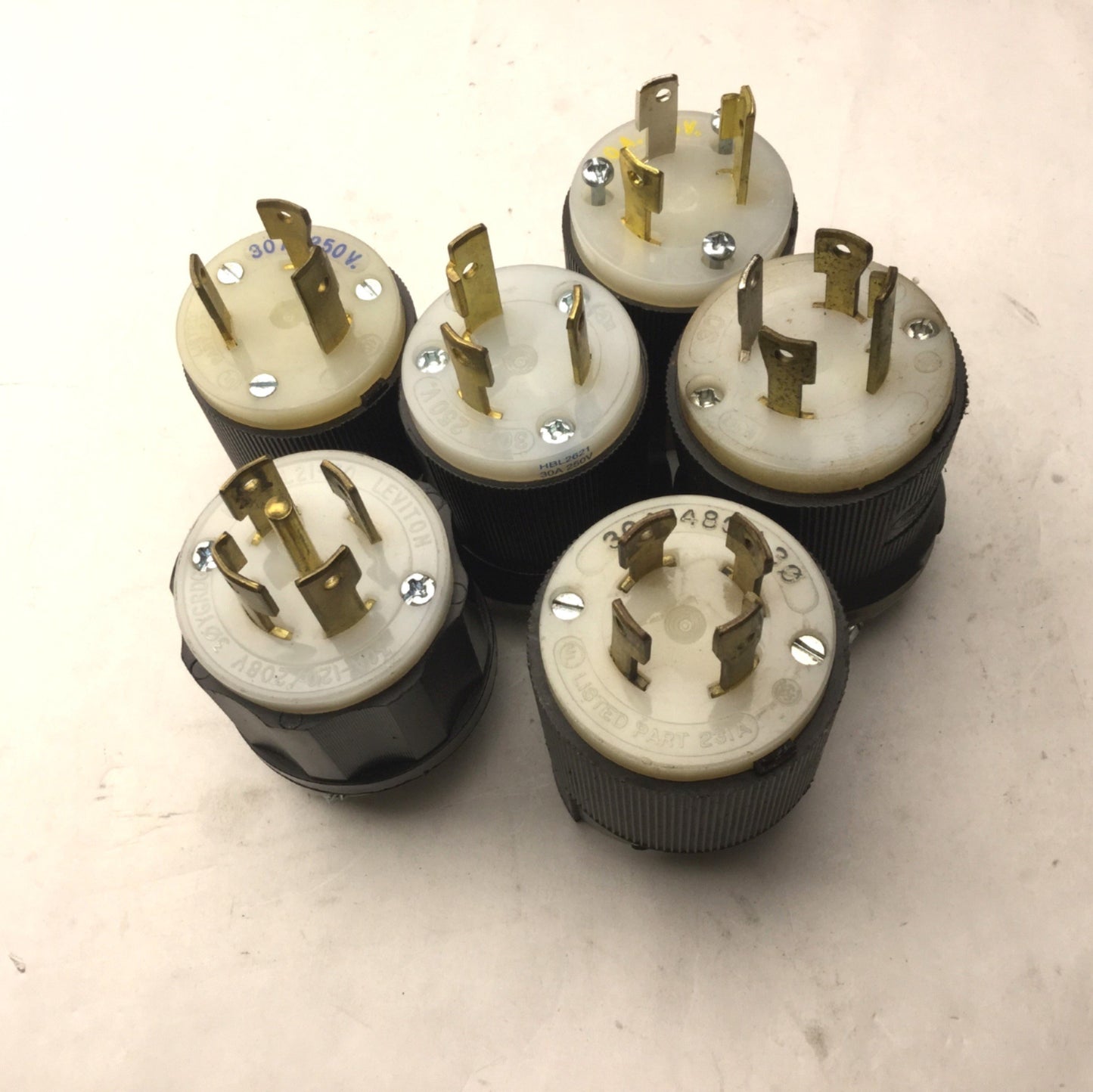 Used Lot of 6 Miscellaneous 20A Male Connector Plugs, 125V, 150V, 480V,