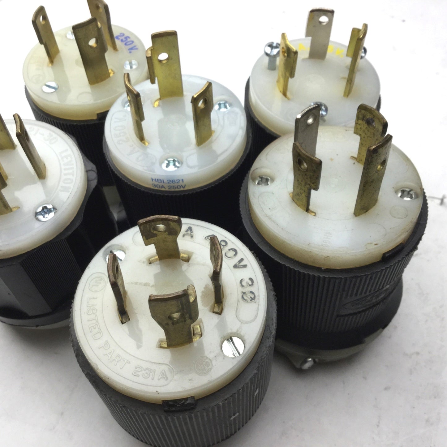 Used Lot of 6 Miscellaneous 20A Male Connector Plugs, 125V, 150V, 480V,