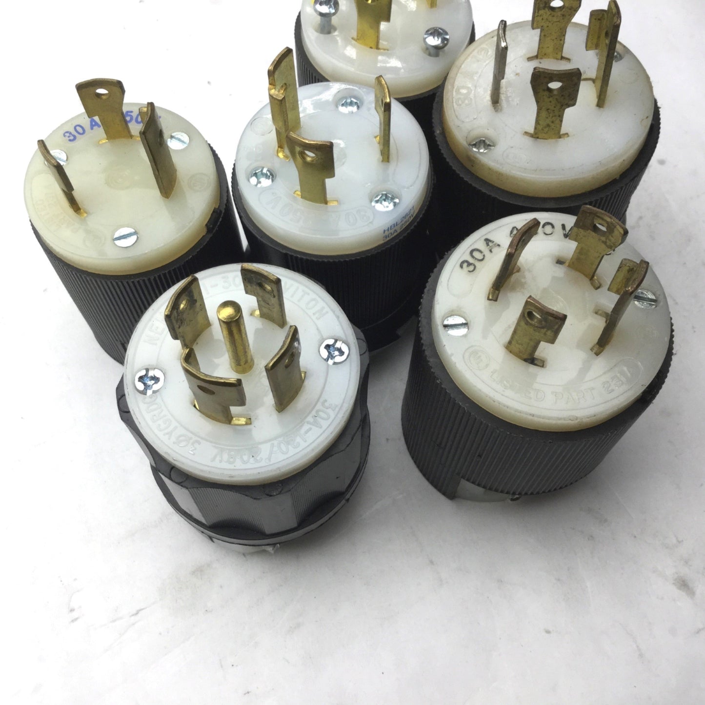Used Lot of 6 Miscellaneous 20A Male Connector Plugs, 125V, 150V, 480V,