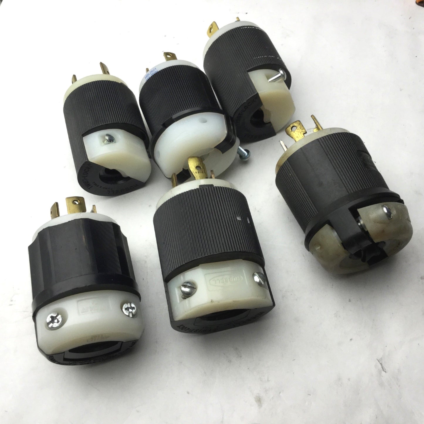 Used Lot of 6 Miscellaneous 20A Male Connector Plugs, 125V, 150V, 480V,